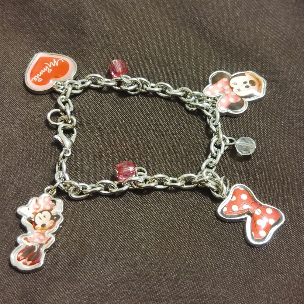 Disney Minnie mouse Silver Charm Bracelet with Pink Accents